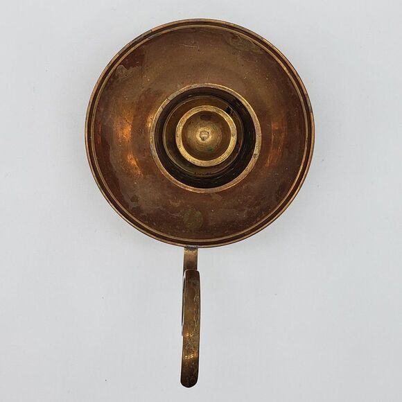 Solid Brass Vntg Pedestal Chamber Walking Candlestick Holder with Finger Ring - Picture 5 of 10